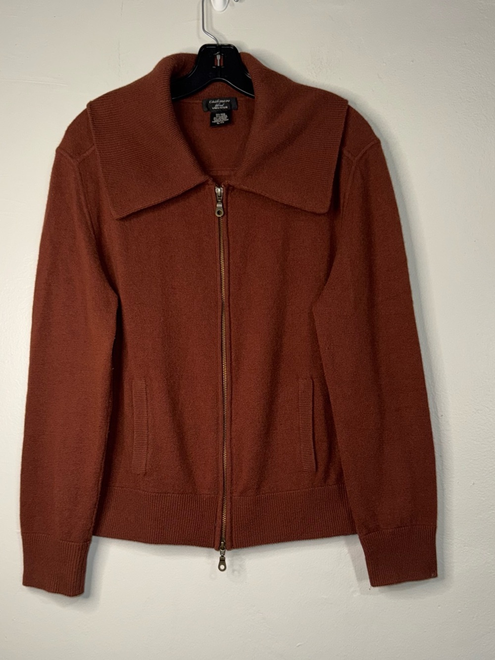 Lord & Taylor Cashmere Blend Zip-Front Knit Jacket in Rust